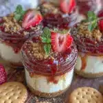 no bake strawberry cheesecake jars - featured image
