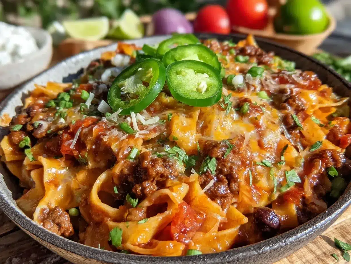 one-pot ground beef taco pasta preparation steps