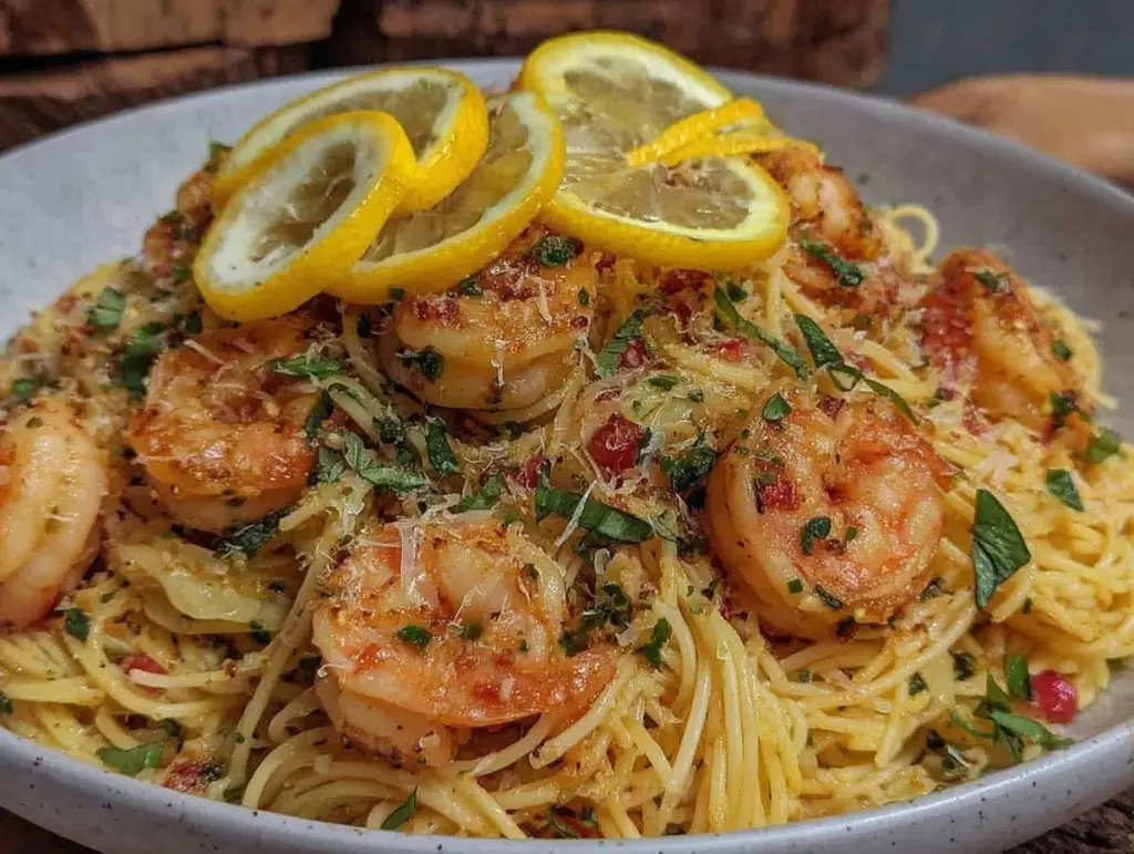 quick garlic butter shrimp linguine - featured image