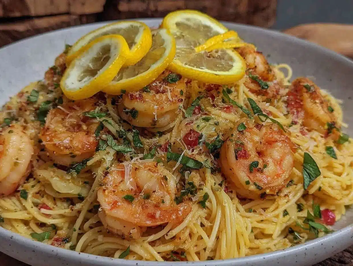 quick garlic butter shrimp linguine - featured image