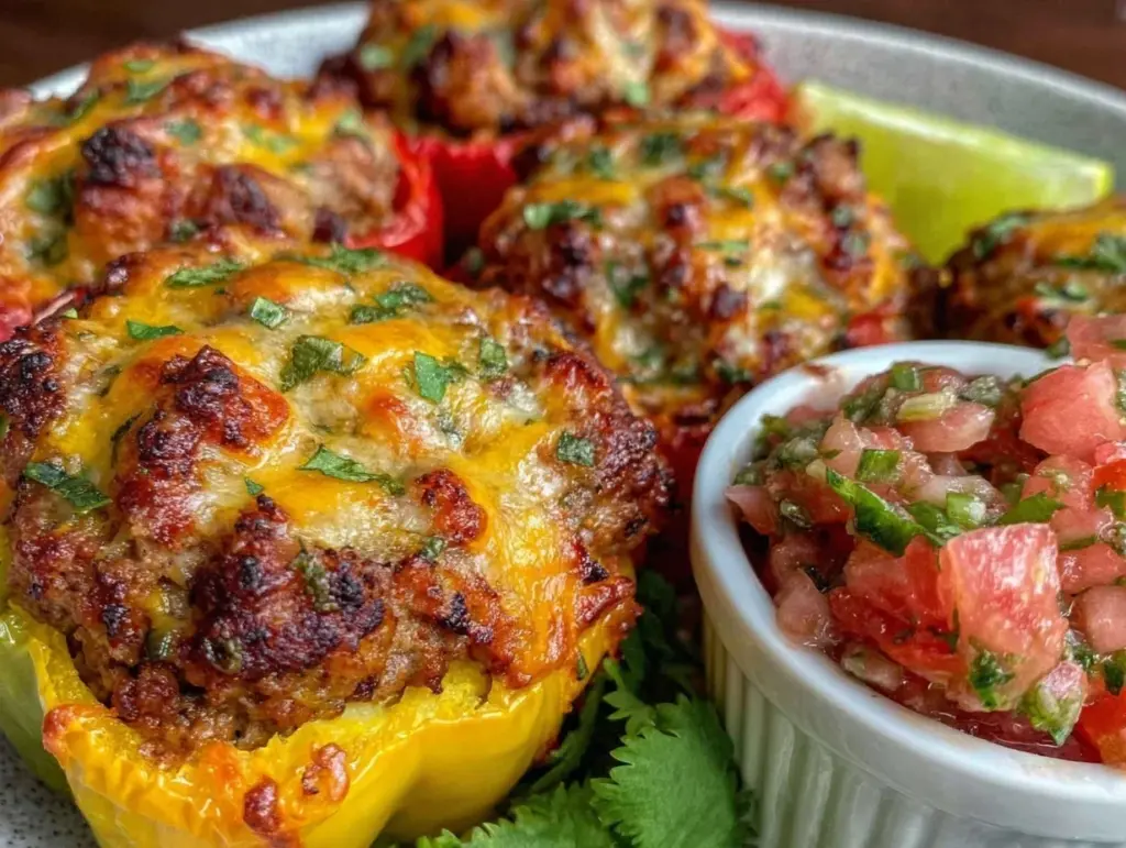 savory cheesy stuffed bell peppers - featured image