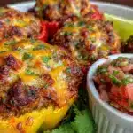 savory cheesy stuffed bell peppers - featured image