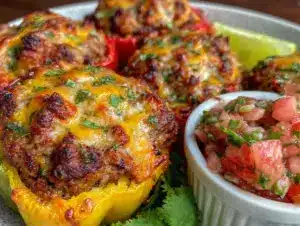 savory cheesy stuffed bell peppers - featured image