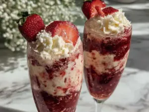 champagne strawberry shortcake shooters - featured image