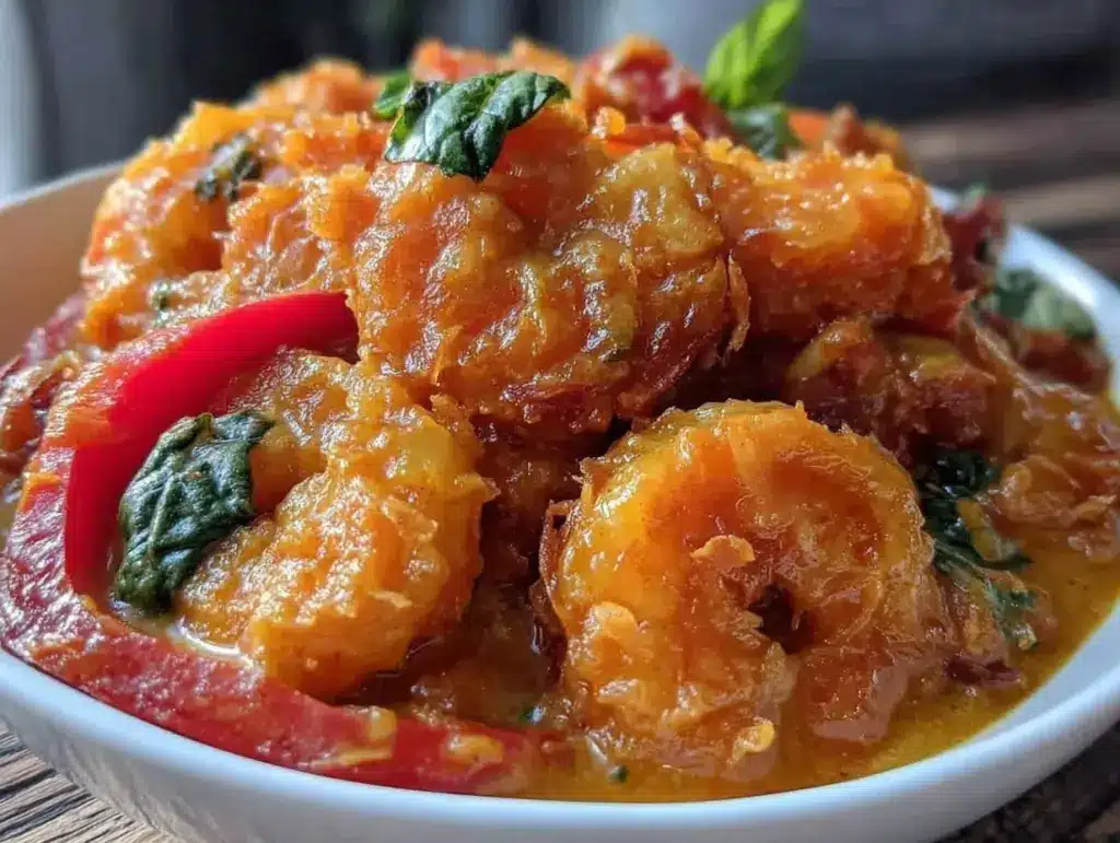 creamy coconut shrimp curry with Thai basil - featured image