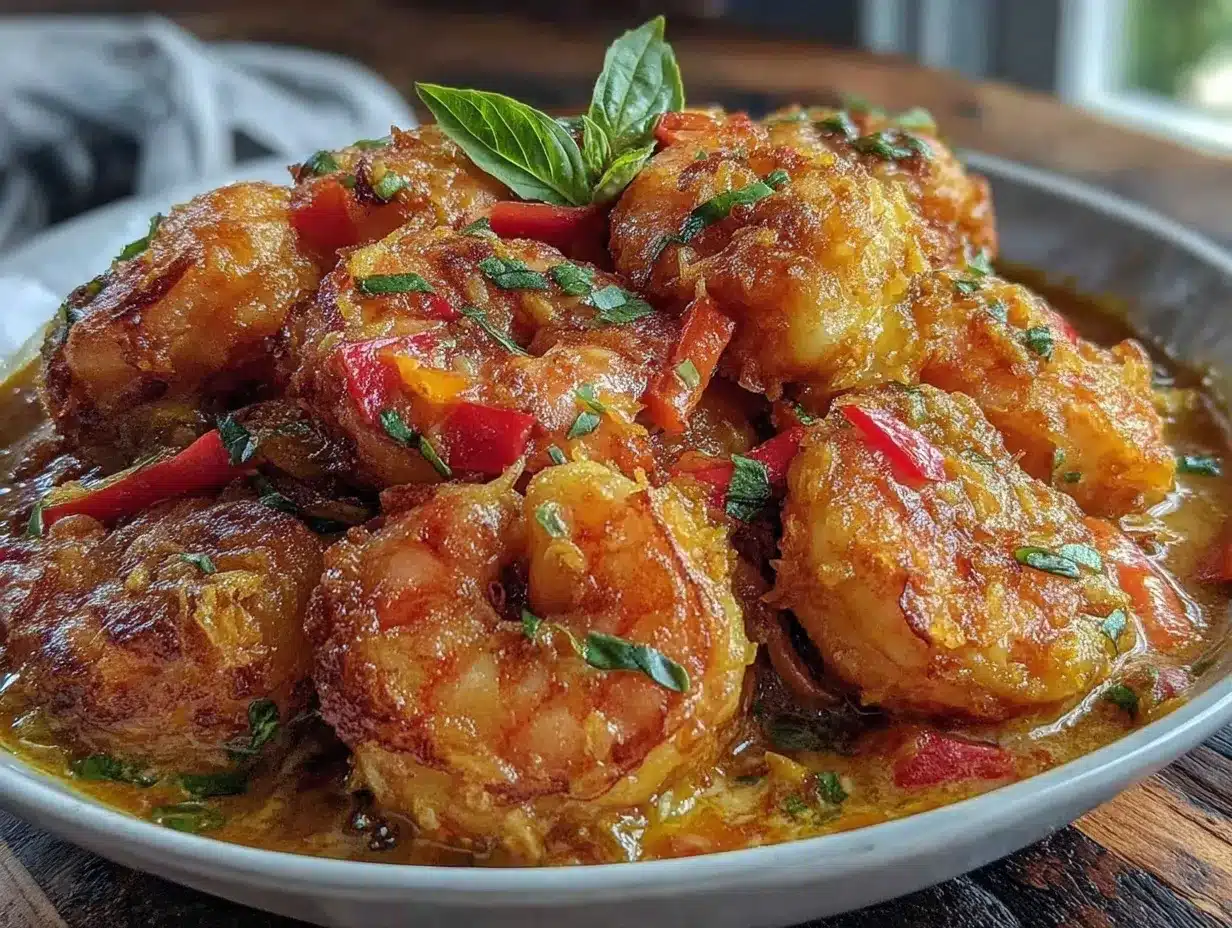 creamy coconut shrimp curry with Thai basil preparation steps