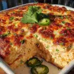 creamy green chile chicken enchilada casserole - featured image