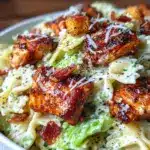 creamy leftover rotisserie chicken caesar pasta salad - featured image