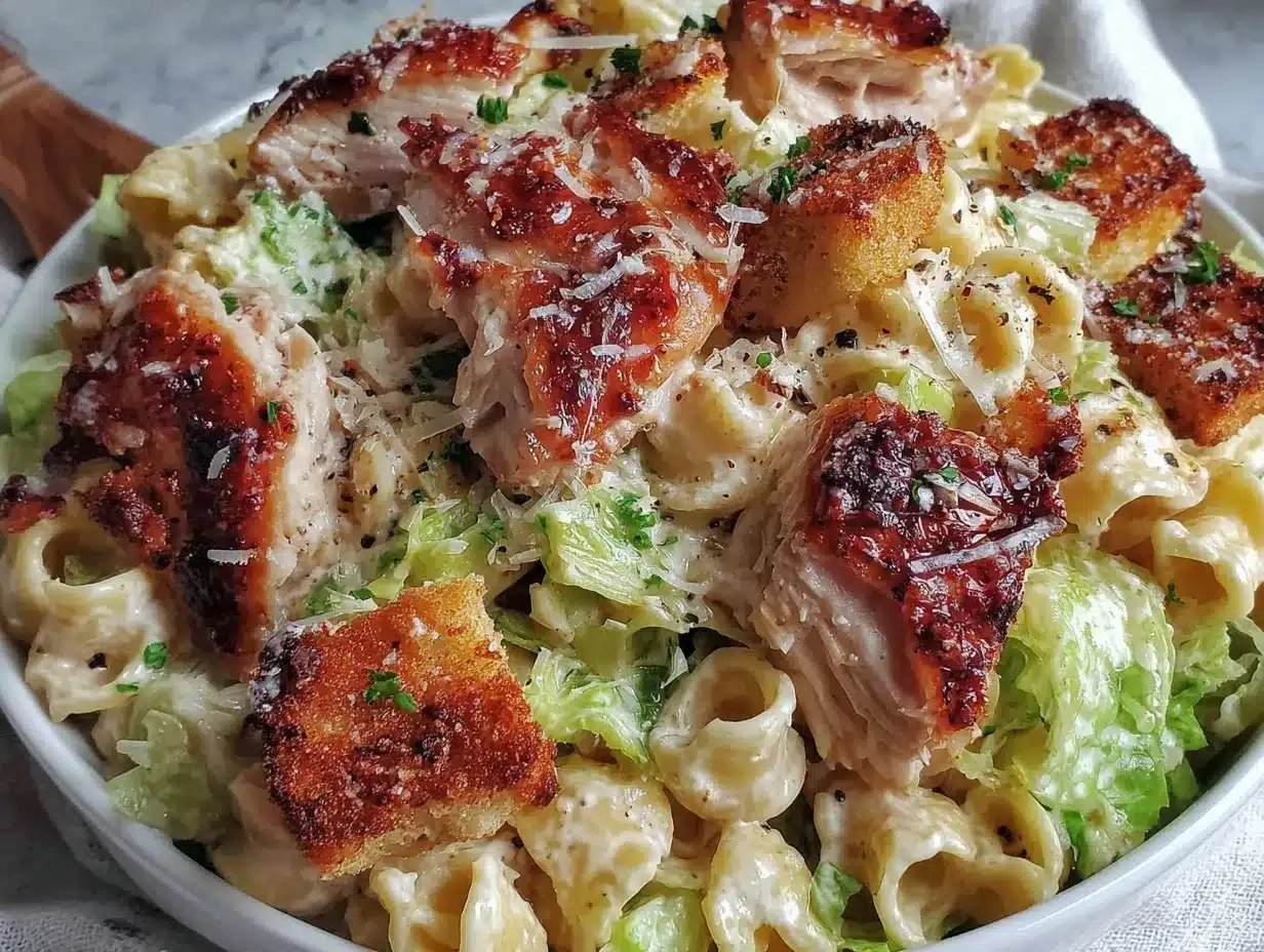 creamy leftover rotisserie chicken caesar pasta salad preparation steps