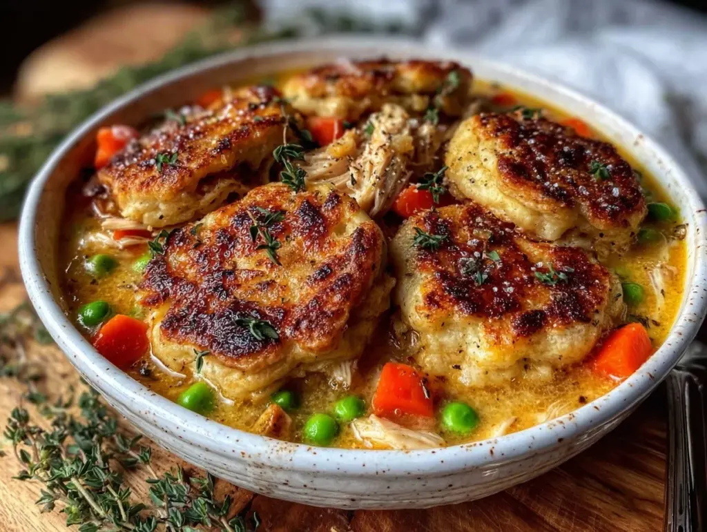 creamy rotisserie chicken pot pie soup - featured image