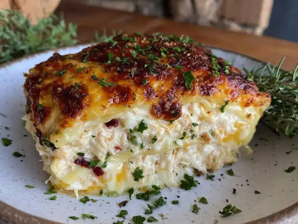 creamy white chicken lasagna - featured image