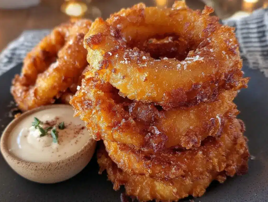 crispy beer battered onion rings - featured image