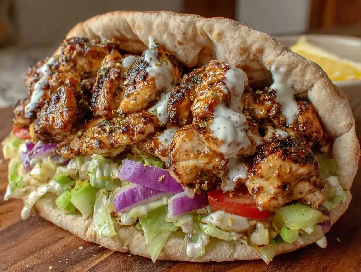 crispy loaded chicken shawarma pita pocket preparation steps