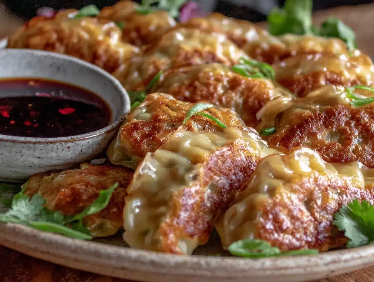 crispy pan-fried pork and ginger potstickers preparation steps