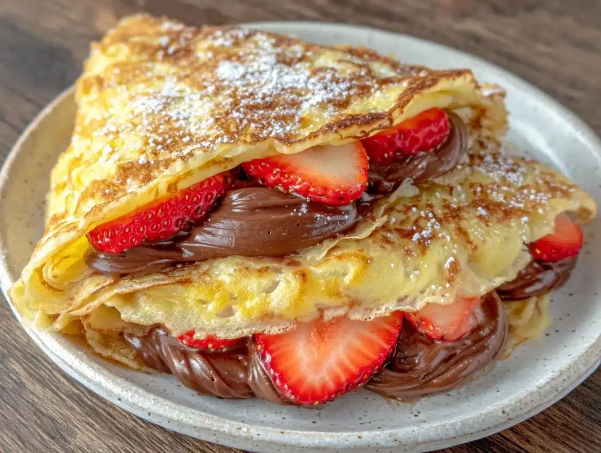 French Crepes with Nutella and Strawberry Filling preparation steps