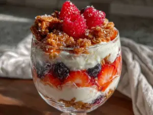 fresh greek yogurt berry parfait - featured image