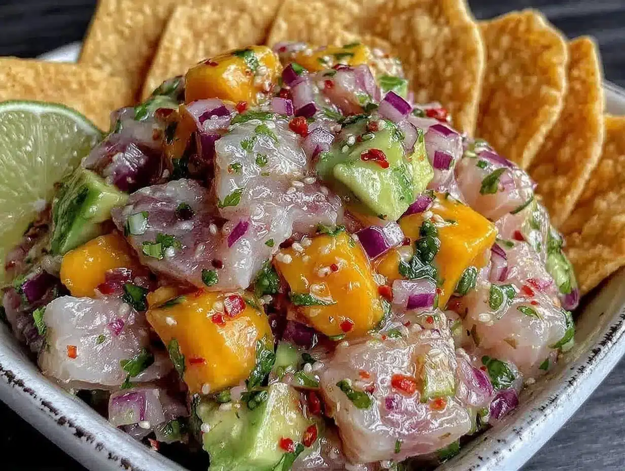 fresh mango avocado fish ceviche preparation steps