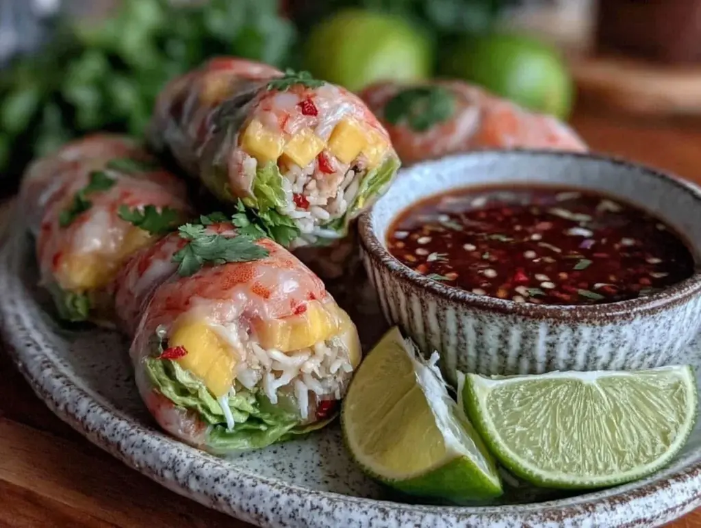 fresh thai mango shrimp spring rolls - featured image