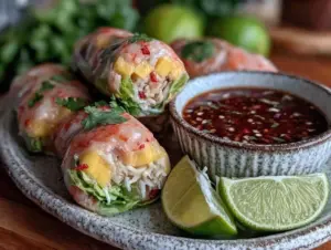 fresh thai mango shrimp spring rolls - featured image
