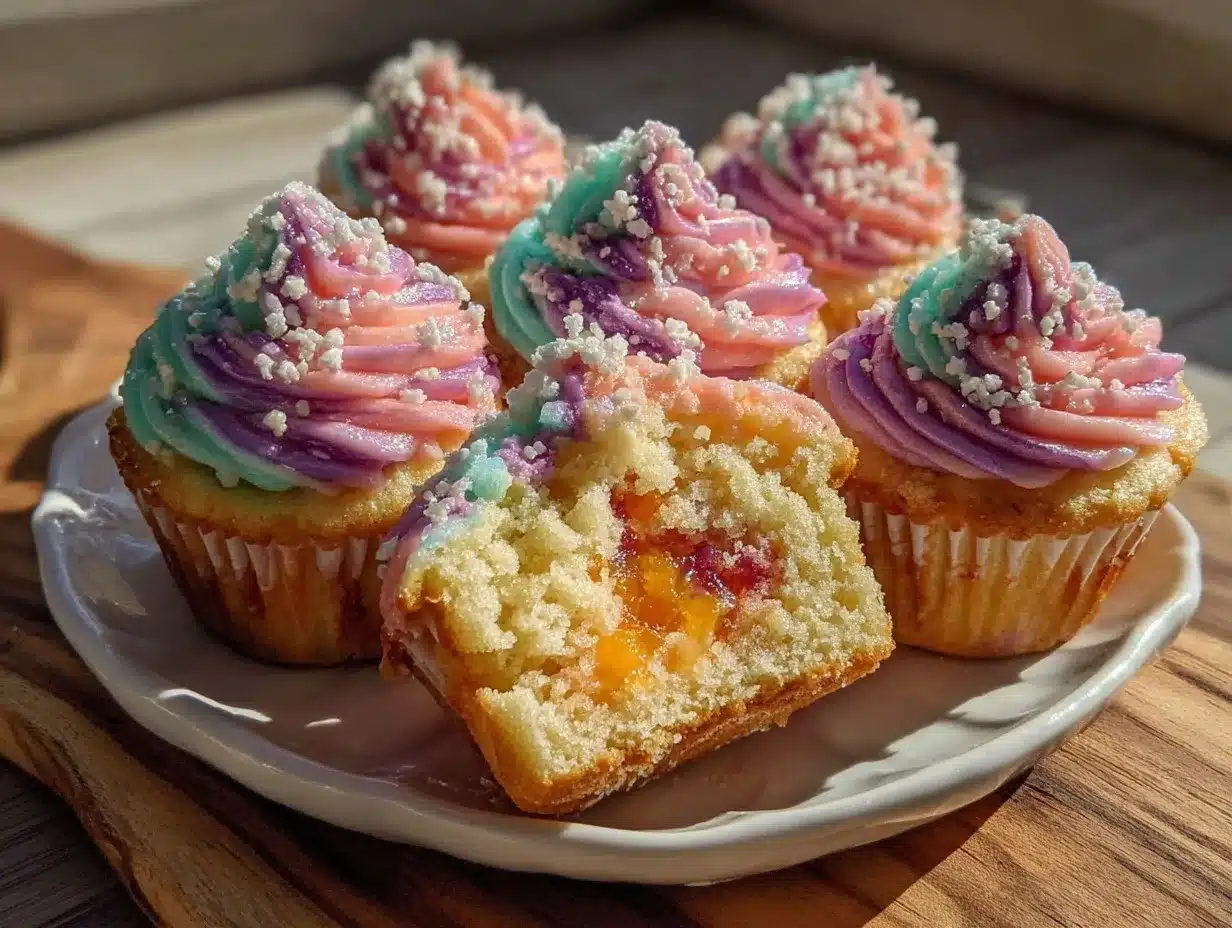 pink and blue swirl cupcakes preparation steps