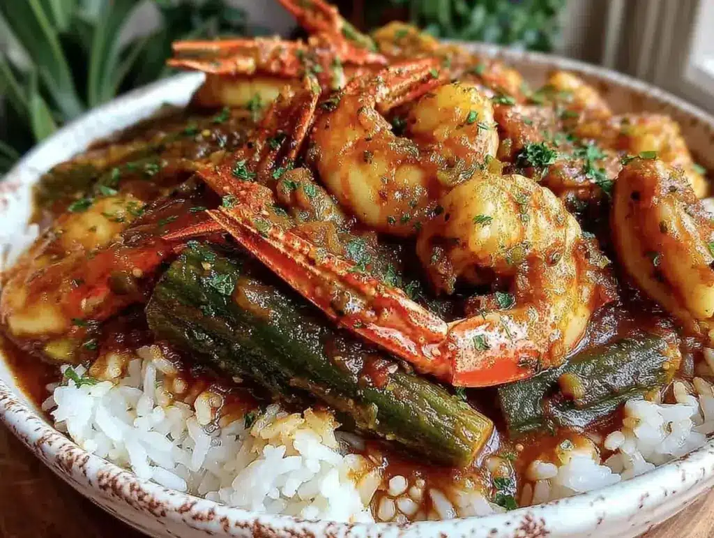 seafood gumbo with shrimp crab and okra - featured image