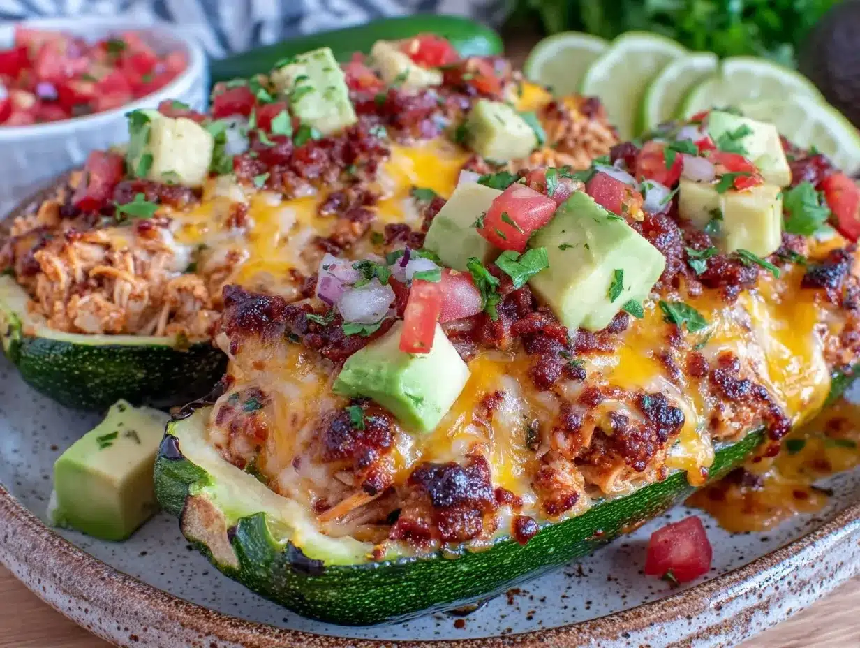 shredded rotisserie chicken enchilada stuffed zucchini boats preparation steps