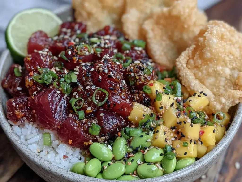 spicy ahi tuna poke bowl - featured image