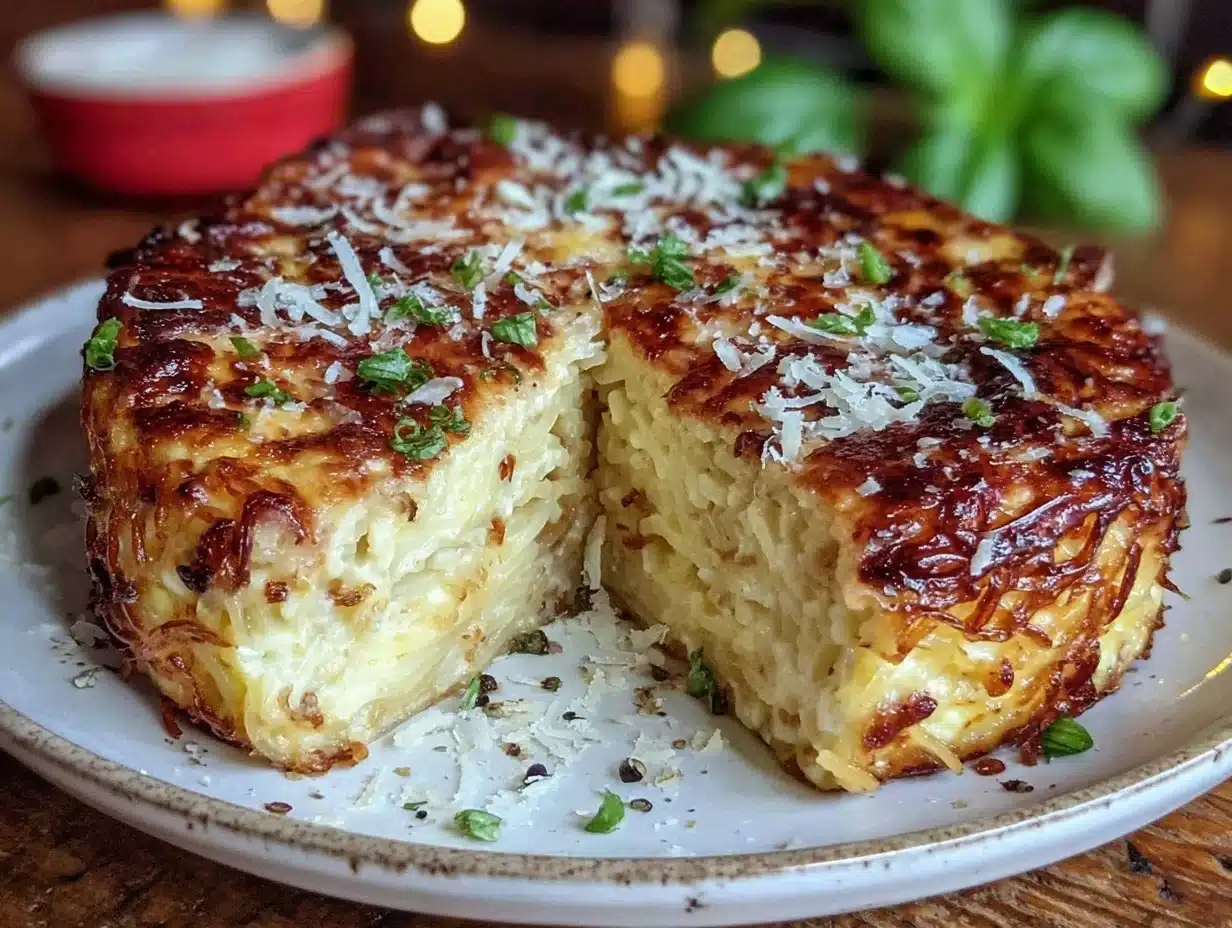 crispy leftover spaghetti pie - featured image