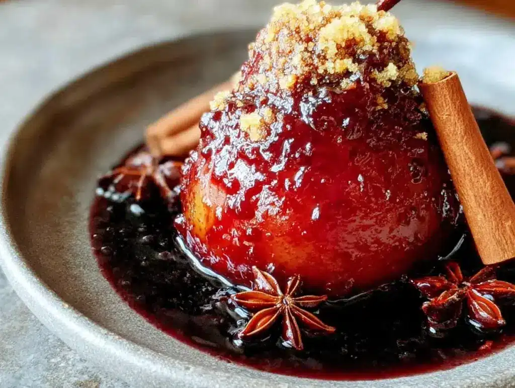 dark academia mulled wine poached pears - featured image
