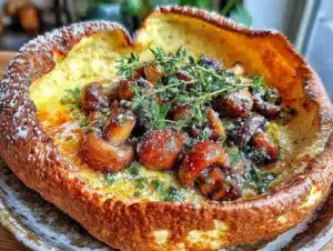 dark academia mushroom and thyme dutch baby pancake - featured image