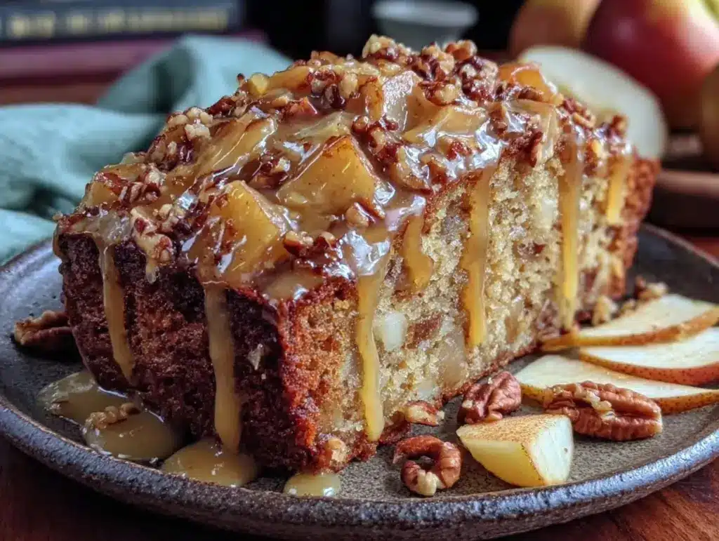 dark academia spiced pear and walnut cake - featured image