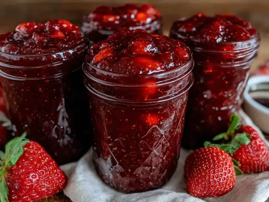 easy homemade water bath canning strawberry jam with pectin - featured image
