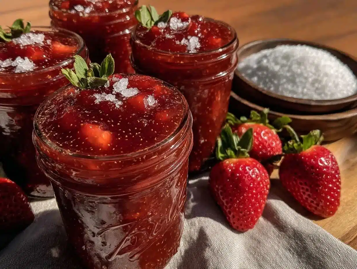 easy homemade water bath canning strawberry jam with pectin preparation steps