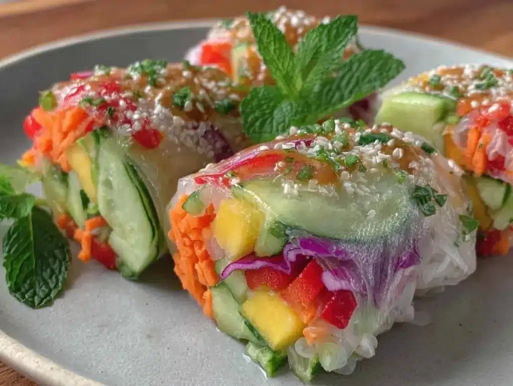 fresh rainbow veggie spring rolls - featured image