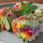 fresh rainbow veggie spring rolls - featured image