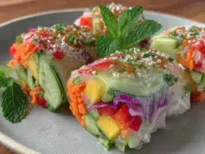 fresh rainbow veggie spring rolls - featured image