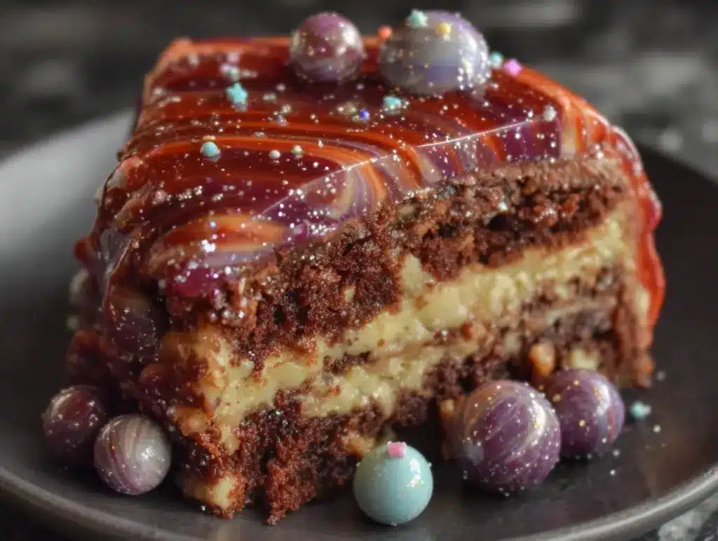 galaxy mirror glaze cake - featured image