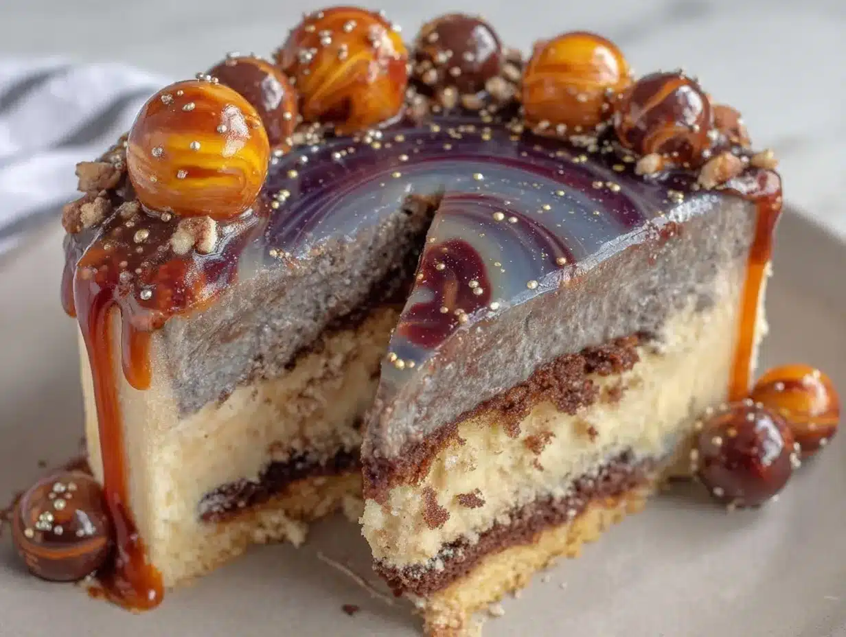 galaxy mirror glaze cake preparation steps