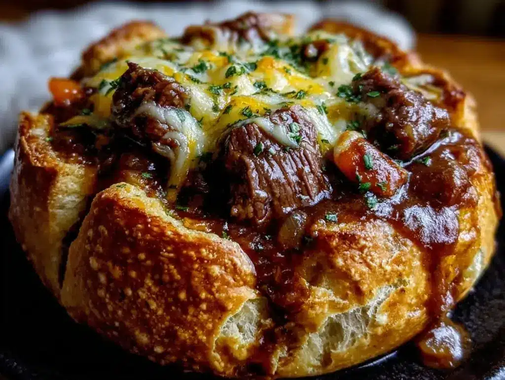 Guinness beef stew cheddar bread bowl - featured image