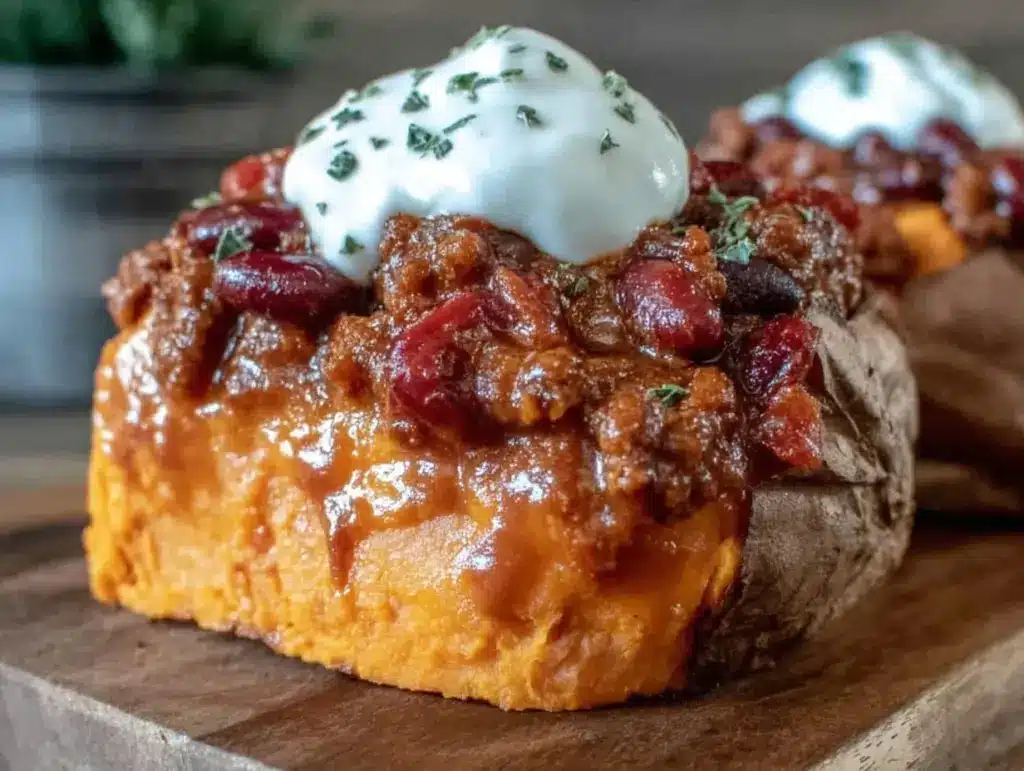 leftover chili baked sweet potato - featured image