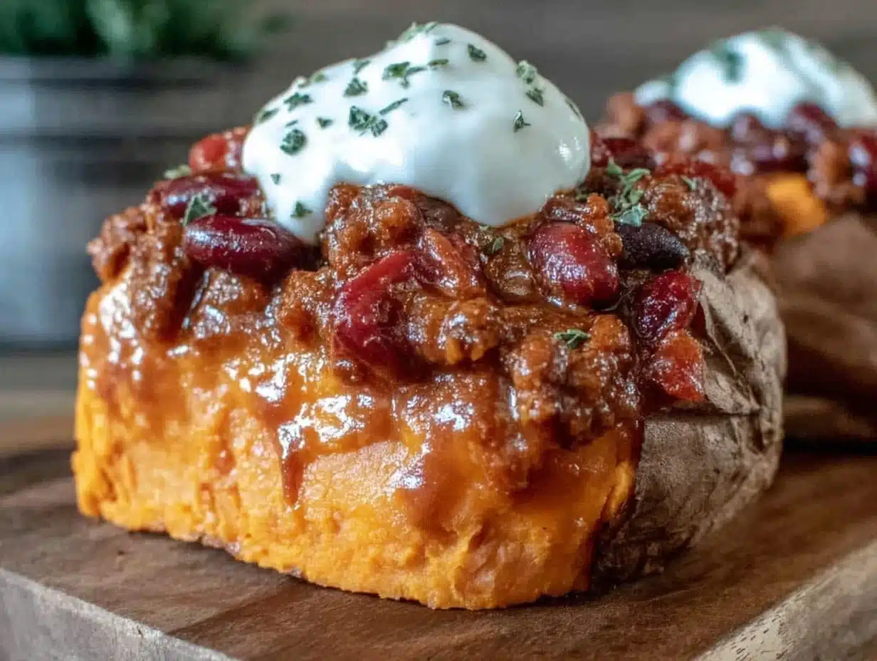 leftover chili baked sweet potato - featured image