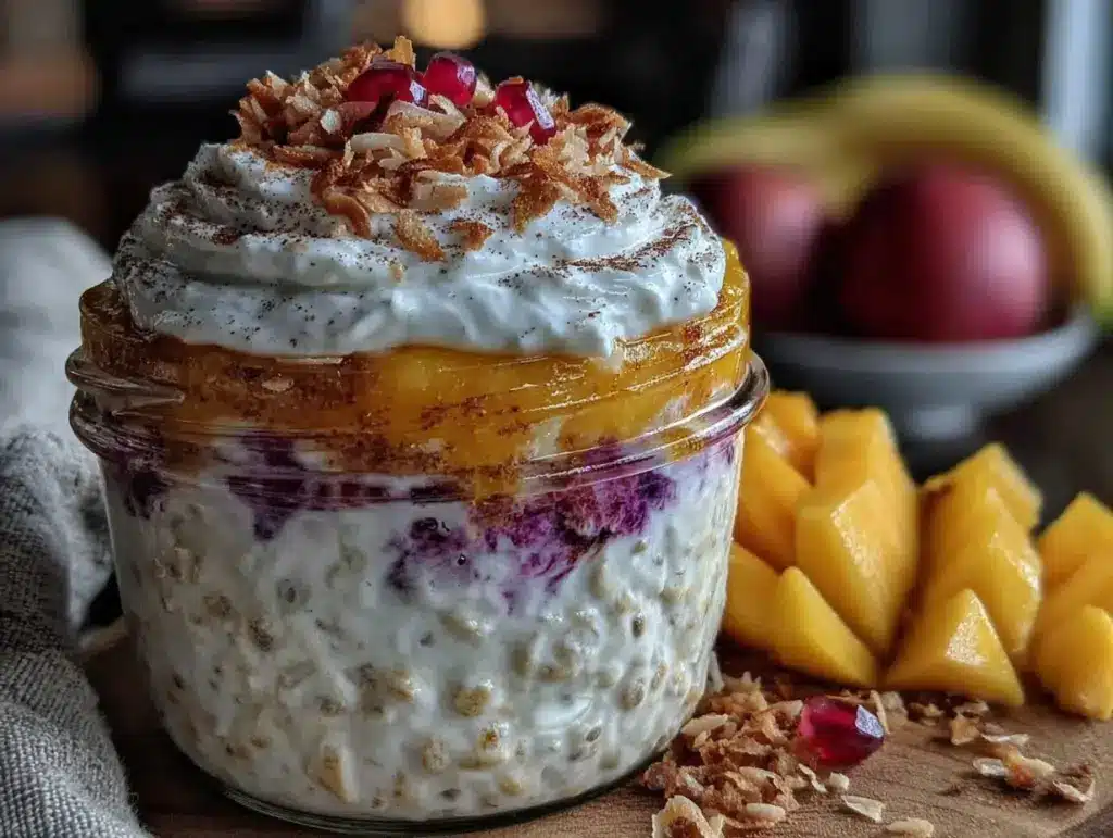 overnight oats with mango and greek yogurt - featured image