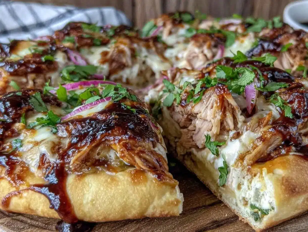 rotisserie chicken bbq pizza on naan bread - featured image