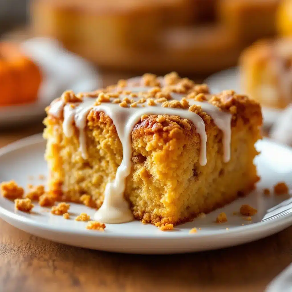 creamy cinnamon roll pumpkin dump cake - featured image