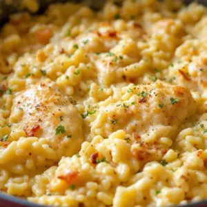 creamy garlic parmesan chicken & rice - featured image