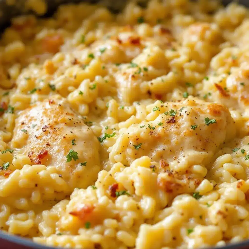 creamy garlic parmesan chicken & rice - featured image