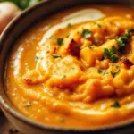 creamy roasted garlic apple cider butternut bisque - featured image