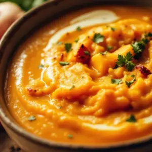 creamy roasted garlic apple cider butternut bisque - featured image
