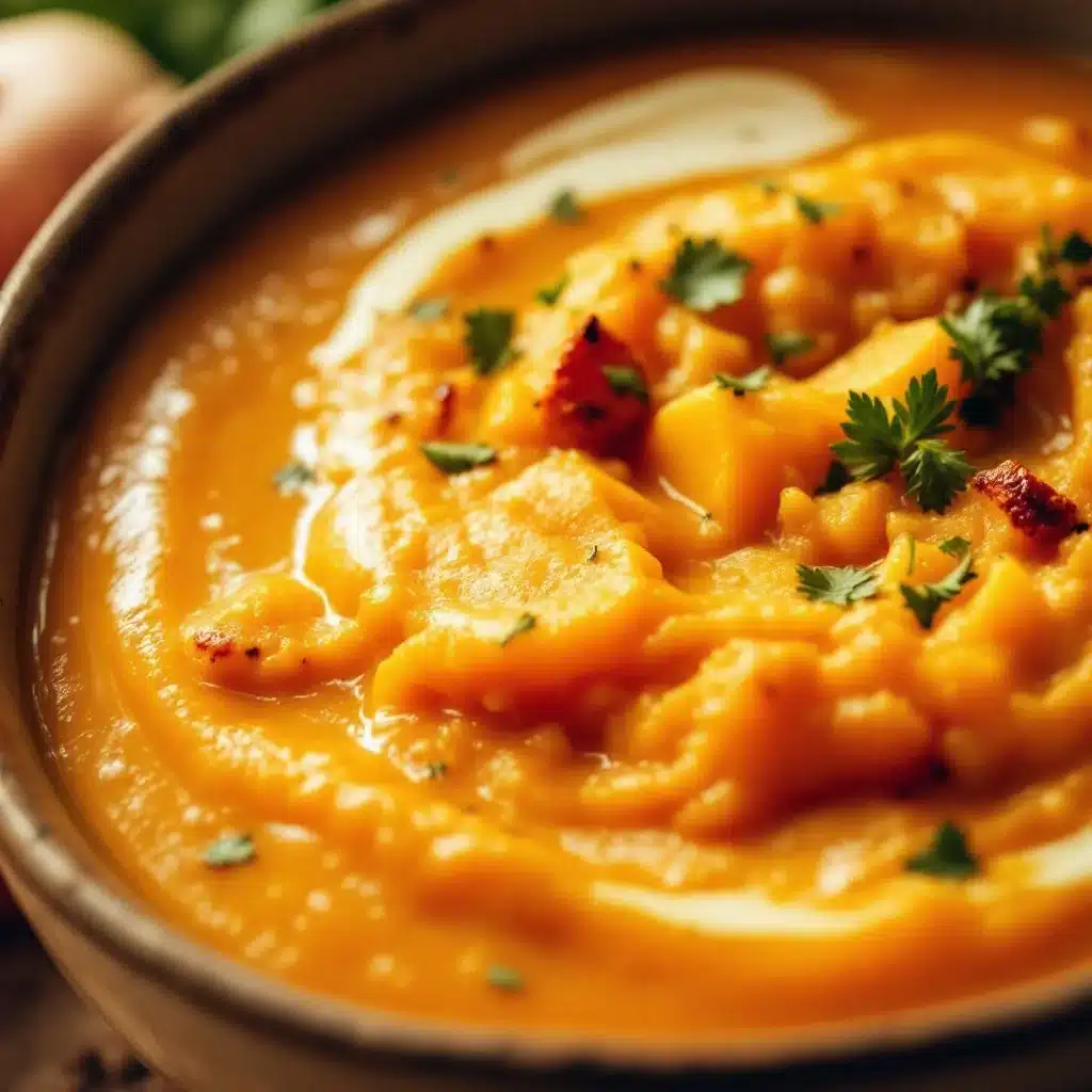 creamy roasted garlic apple cider butternut bisque - featured image