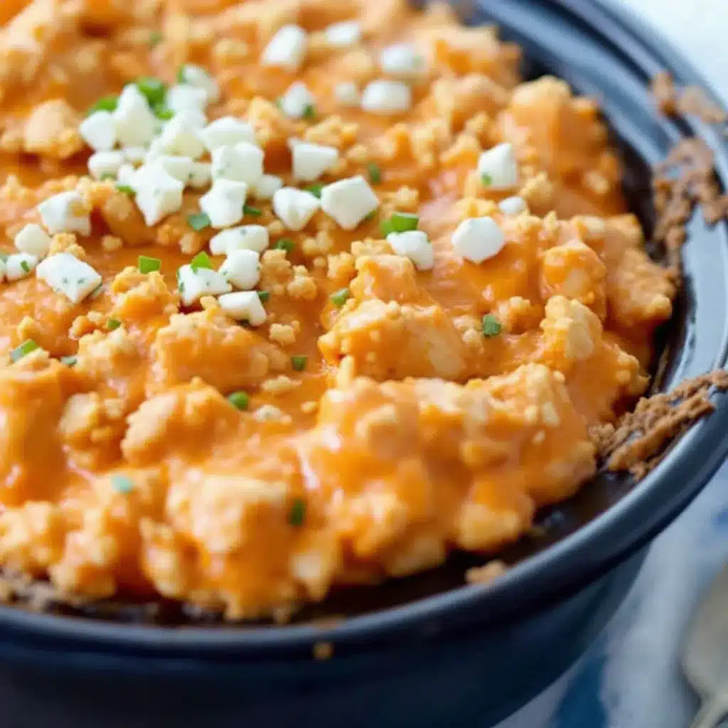 creamy slow cooker buffalo chicken dip - featured image